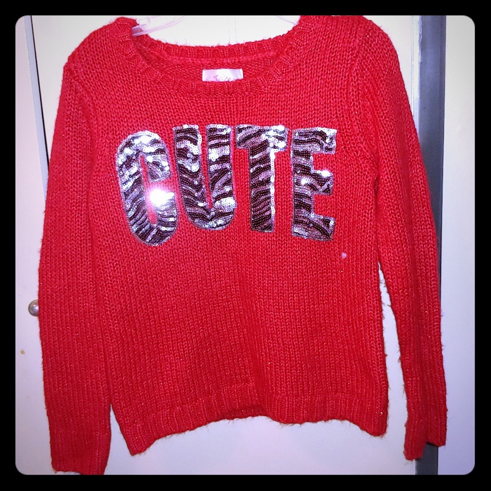 😍 Girls Justice Red Zebra Sequin "CUTE" Sweater